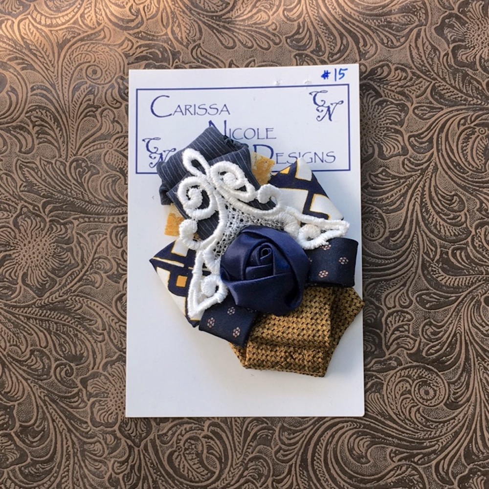 Scrappy navy mustard flower pin rose neckties satin